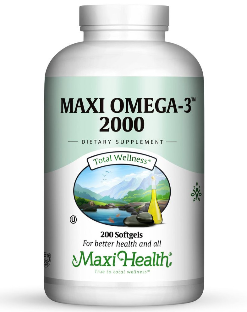 Maxi Health Maxi Omega 3 2000 200 Softgels Kosher Fish Oil Supplement